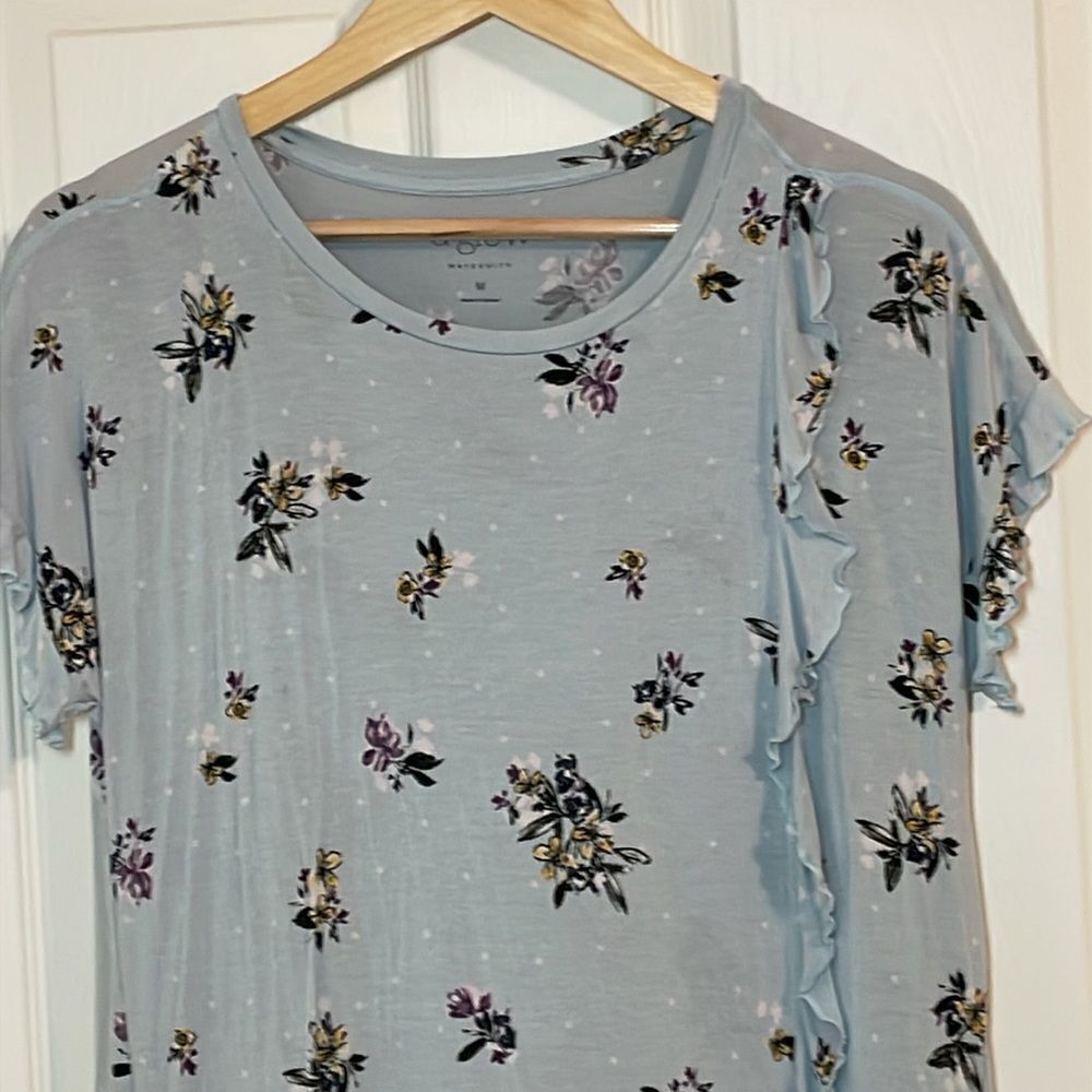 Aglow Maternity Top, crossover front, blue floral, medium - Picture 2 of 6